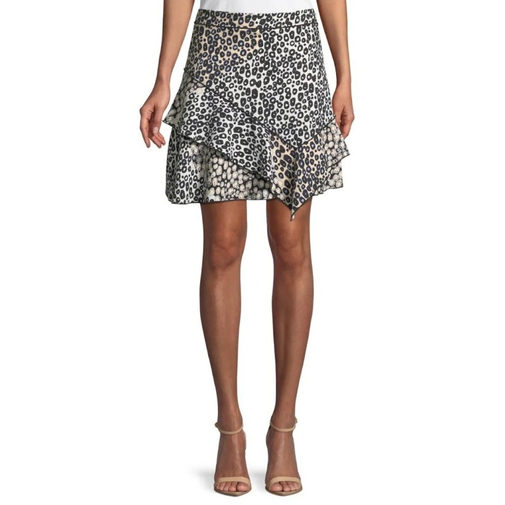 Derek Lam 10 Crosby Leopard Print Ruffle Mini Skirt Asymmetrical Black Tan 4